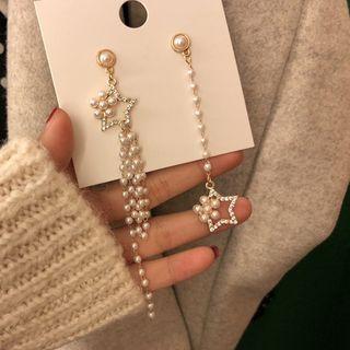 Asymmetric Faux Pearl Rhinestone Star Drop Earring 1 Pair - Earrings - Asymmetric - One Size