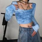 Tie Dye Square-neck Cropped Top Long Sleeve - Tie Dye - Blue - One Size