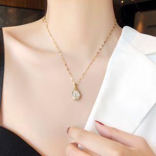 Stainless Steel Faux Pearl Pendant Necklace
