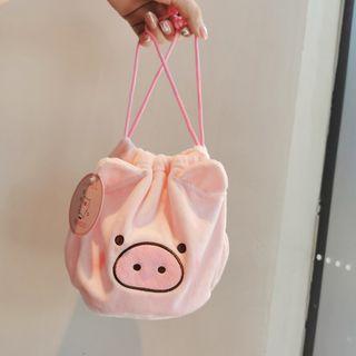 Chenille Pig Drawstring Pouch