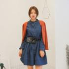 Mandarin-collar A-line Denim Shirtdress