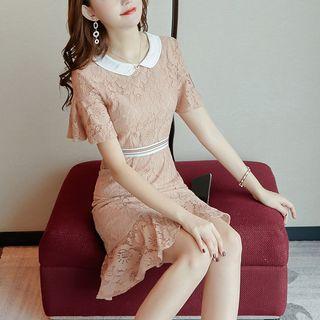 Short-sleeve Peter Pan Collar A-line Lace Dress