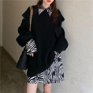 Cut-out Oversized Sweater / Zebra Print Shirt