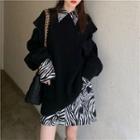Cut-out Oversized Sweater / Zebra Print Shirt