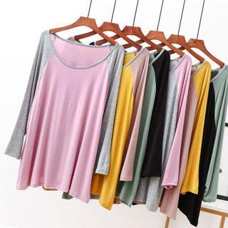Long Sleeve Round Neck Color Panel T-shirt