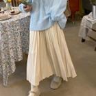 Pleated Midi A-line Skirt Beige Almond - One Size