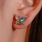 Rhinestone Butterfly Stud Earring 1 Pair - 01 - 3056 - Kc Gold - One Size