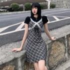 Strappy Plaid A-line Dress / Short-sleeve T-shirt / Set