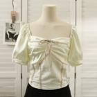 Off-shoulder Ribbon Crop Blouse Almond - One Size