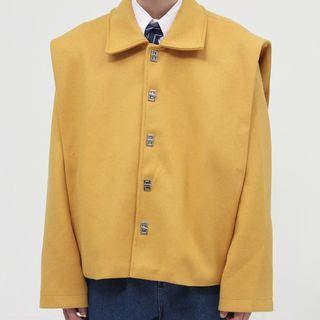 Padded-shoulder Cropped Button-up Coat