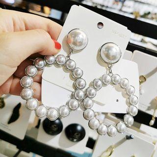 Faux-pearl Hoop Drop Earring 1 Pair - As Shown In Figure - One Size