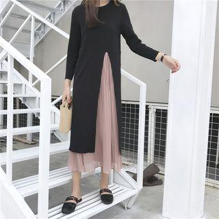 Mock Two-piece Knit Dress Black - One Size