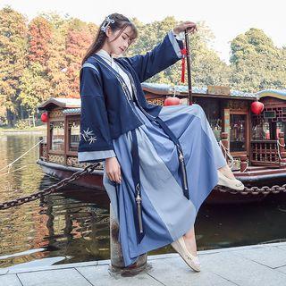 Long-sleeve Hanfu Top / Open-front Jacket / Midi Skirt / Set