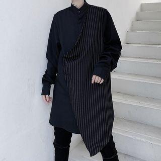 Pinstriped Panel Irregular Hem Shirt