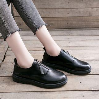 Zip Detail Block Heel Loafers