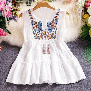 Flower Embroidered Sleeveless Blouse White - One Size