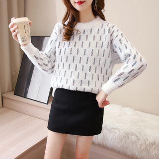 Set: Print Knit Top + Plain Skirt