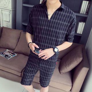 Set: Short-sleeve Check Shirt + Shorts