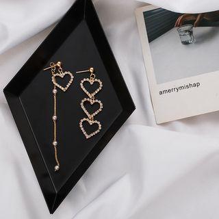 Non-matching Rhinestone Heart Earring