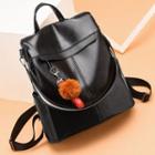 Pom Pom Convertible Faux Leather Backpack