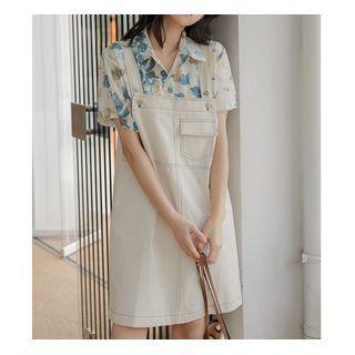 Contrast Stitching Overall Dress