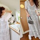 Patterned Tiered Maxi Overall Dress Ivory - One Size