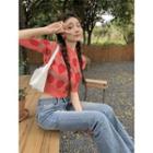 Short-sleeve Fruit Pattern Knit Top Red - One Size