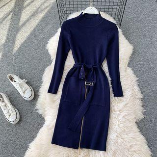Long-sleeve Zip Knit Sheath Dress