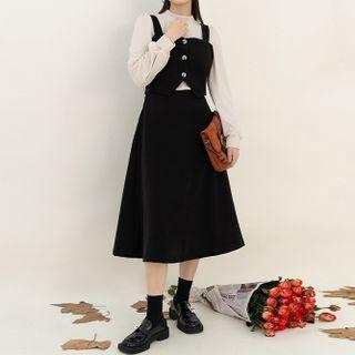 Inset Long Sleeve Top Keyhole Tank Dress