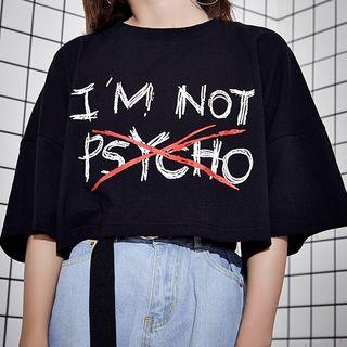 Short-sleeve Lettering Open-back T-shirt