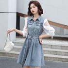 Chiffon-sleeve A-line Denim Dress