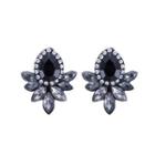 Vintage Elegant Geometric Stud Earrings With Black Cubic Zircon Silver - One Size