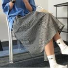 Plaid Midi A-line Skirt Pinstripe - Black - One Size