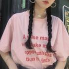 Letter-print Loose-fit T-shirt Pink - One Size