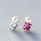 Faux Pearl Rhinestone Pendant Sterling Silver Necklace