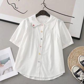 Short-sleeve Contrast Button Shirt White - One Size