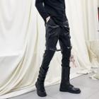 Faux Leather Pocketed Straight-cut Pants