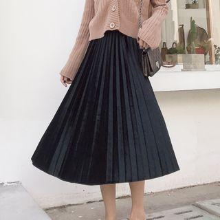 Velvet A-line Pleated Skirt