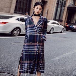 Plaid Lapel Coatdress