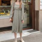 Lace Trim Square-neck Floral Midi A-line Dress
