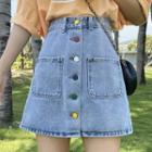 Buttoned Fitted Denim Mini Skirt