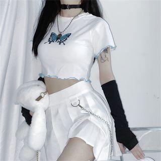 Butterfly Short-sleeve Crop T-shirt White - One Size