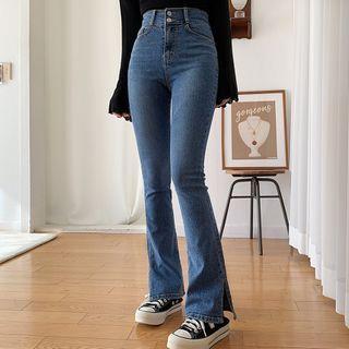 High-waist Slit-side Boot-cut Jeans
