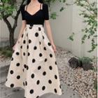 Short-sleeve Knit Top / Dotted Midi A-line Skirt