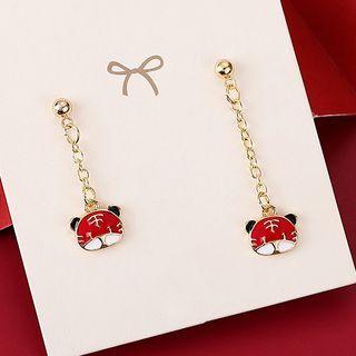 Asymmetrical Tiger Drop Earring 1 Pair - Gold & Red - One Size