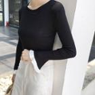 Contrast Cuff Bell-sleeve Knit Top