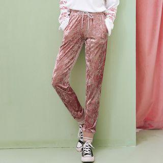 Ribbon Trim Velvet Sweatpants