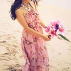 Halter Floral Maxi Sundress Pink - One Size