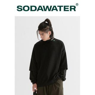 Stand-collar Mock Two-piece T-shirt