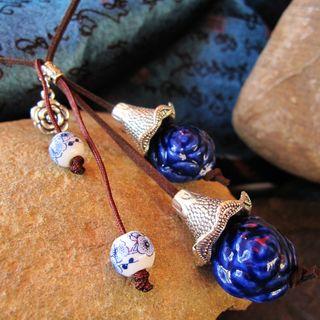 Ceramic Bead Pendant Necklace 4 Beads - Rose - One Size